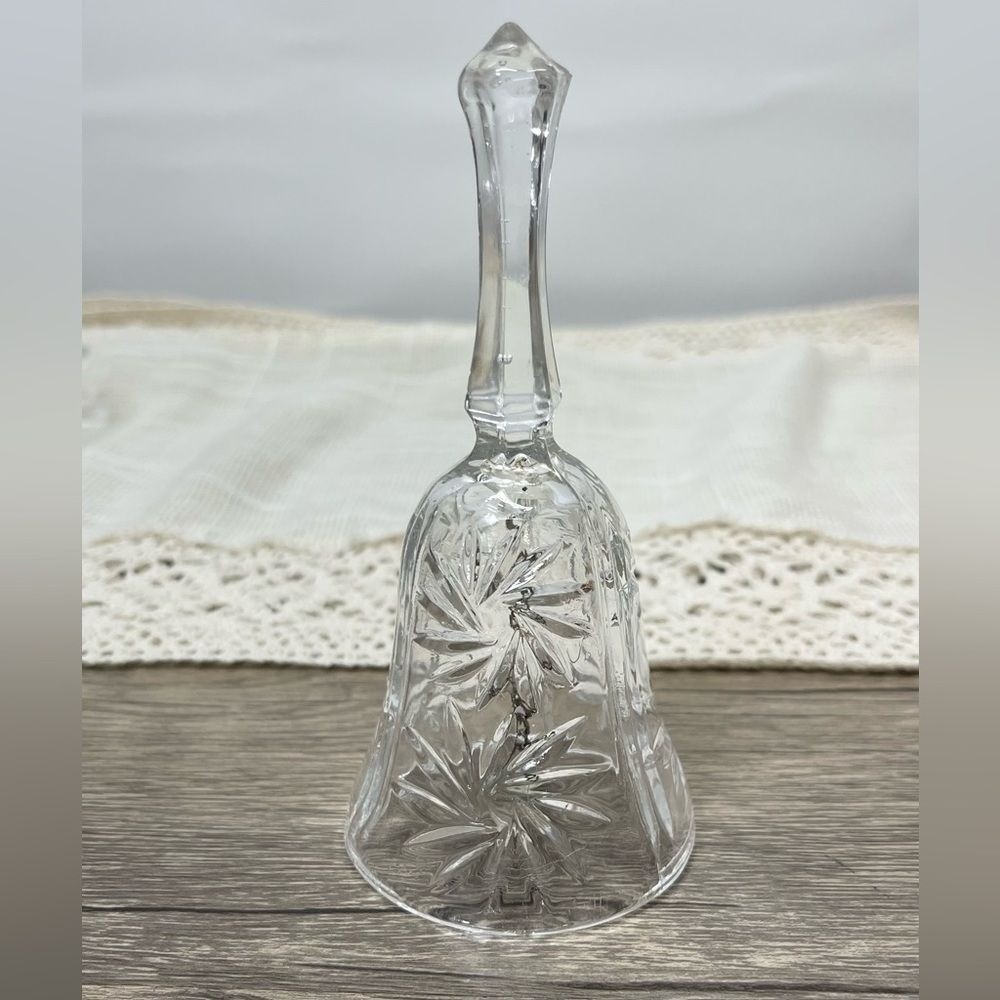 Vintage Clear Cut Glass Bell Starburst Pinwheel Pattern Decorative Art Glass